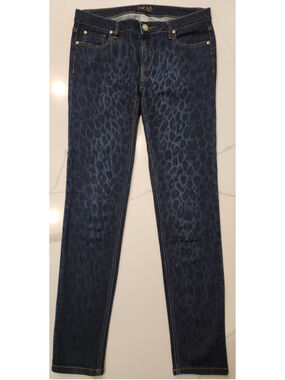 Vintage Y2K Cache Women’s 6 Leopard Rhinestone Dark Wash Stretch Skinny Jeans